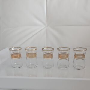Vintage "Ince Belli" (Thin Waisted) Gold Rimmed Turkish Tea Glass Set Of 5